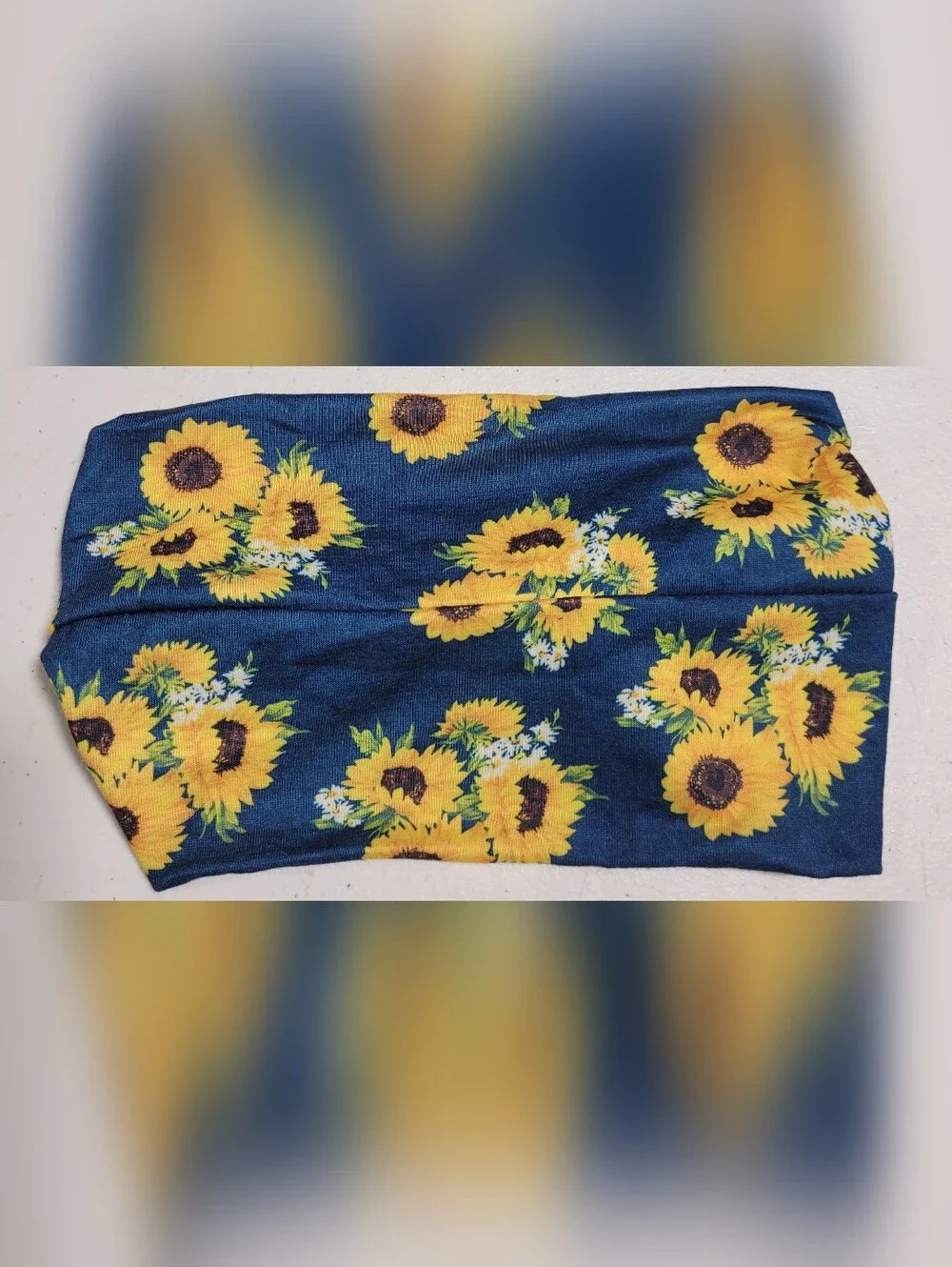 Sunflower Print Blue Stretch Headband - Women’s Hair Accessory